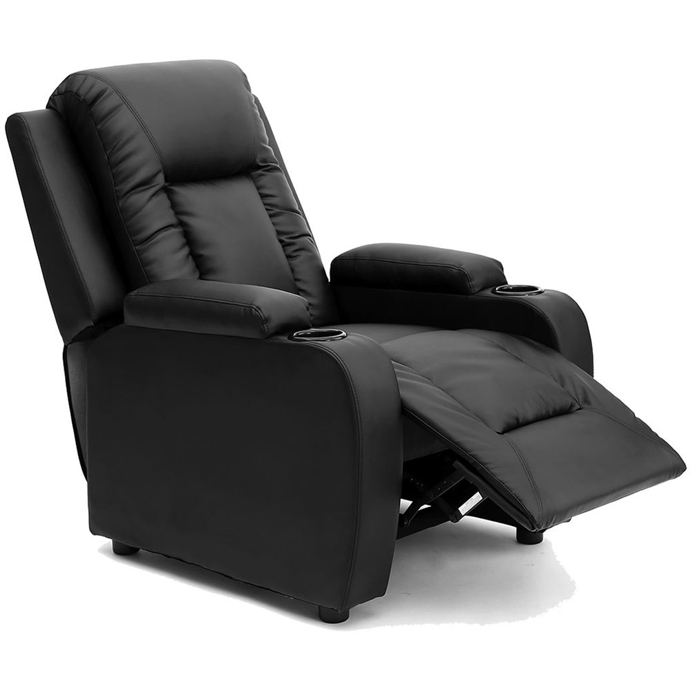 Furniture Online Oscar Black Bonded Leather Pushback Recliner Chair with Cupholders Image 5