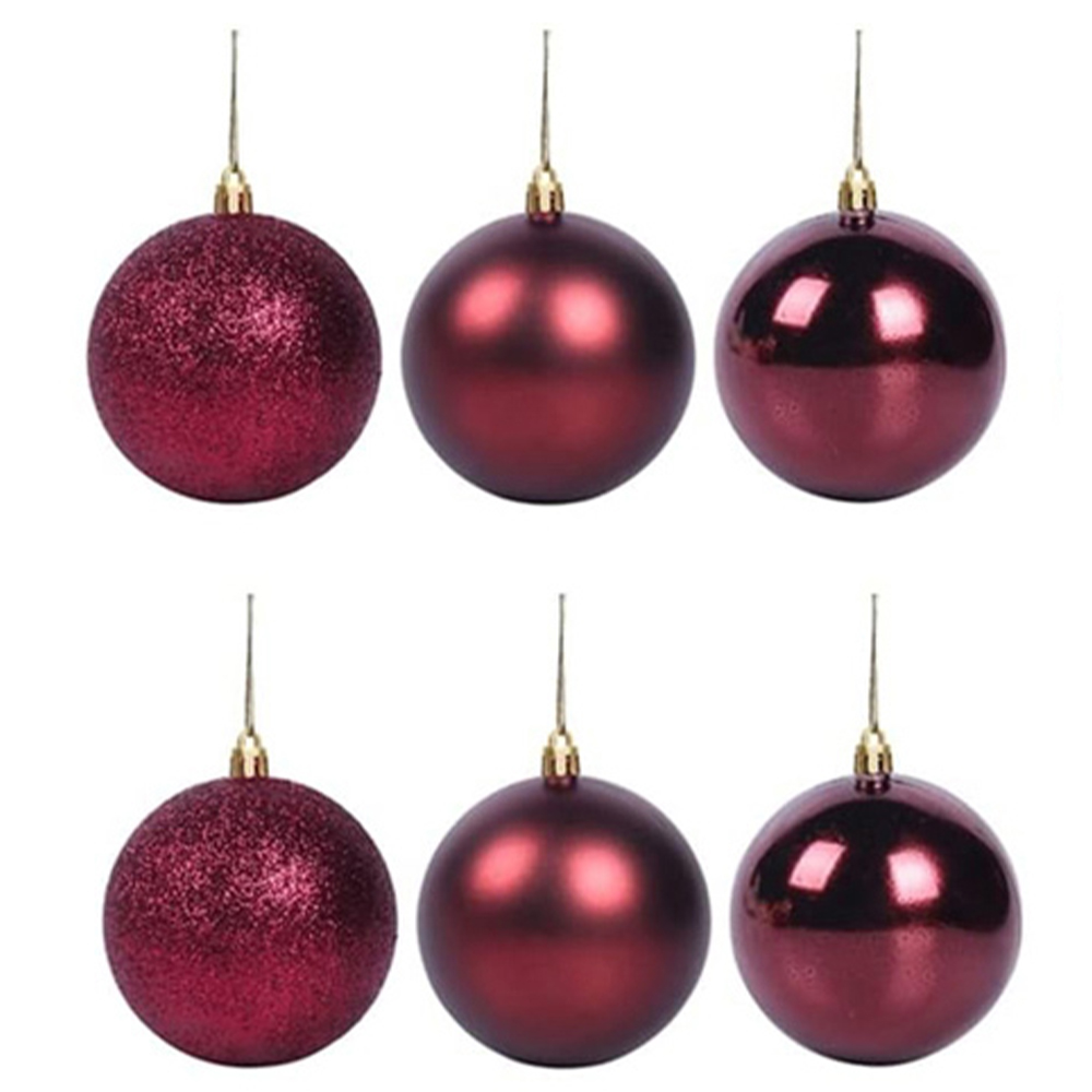 Shatchi 6cm Burgundy Shatterproof Christmas Bauble 6 Pack Image 1