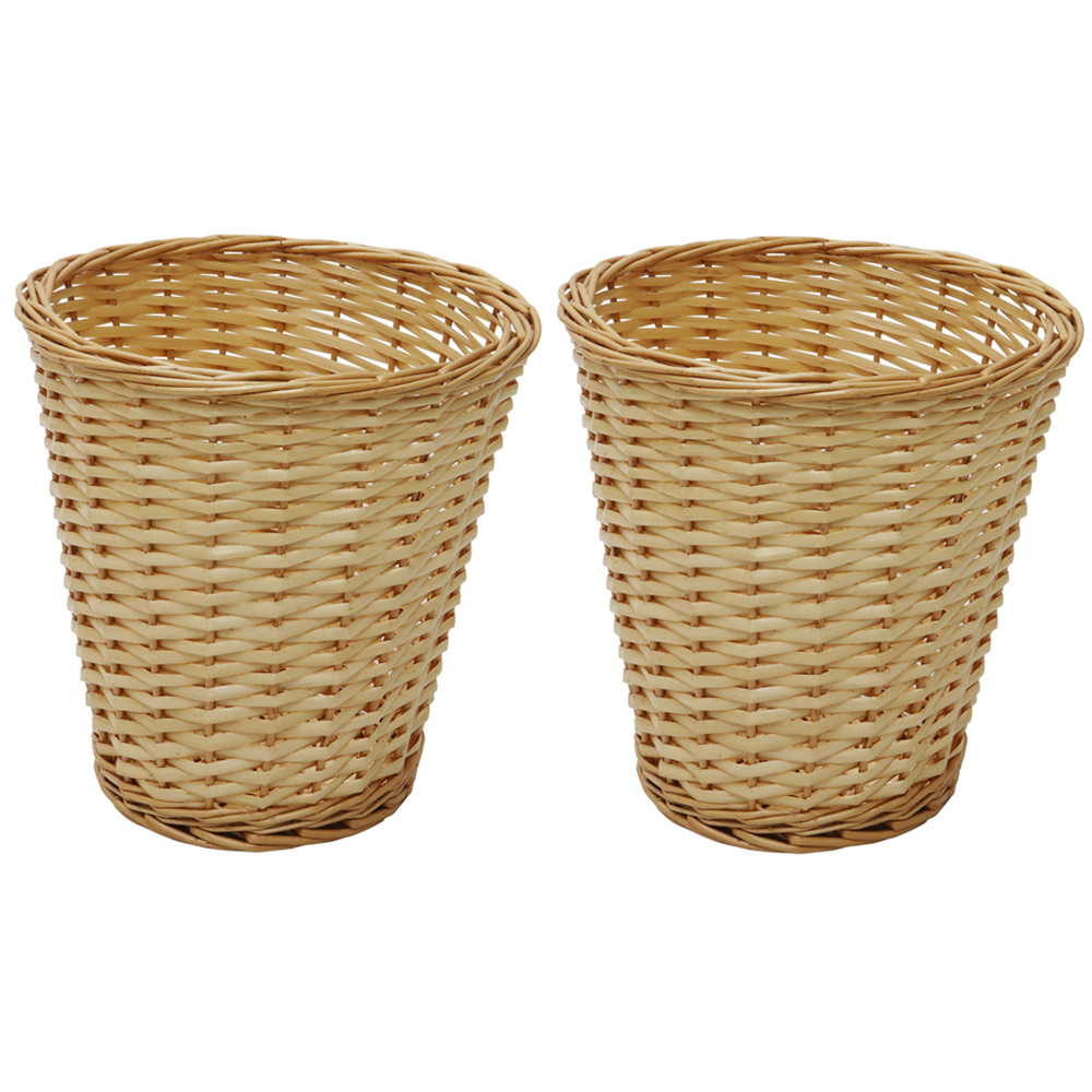 JVL 4 Piece Acacia Honey Round Willow Laundry and Waste Paper Basket Set Image 4