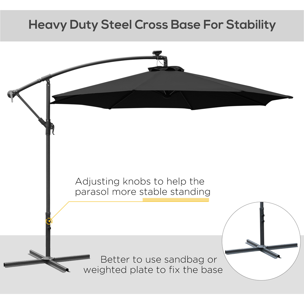 Outsunny Black Solar LED Crank Handle Cantilever Banana Parasol with Cross Base 3m Image 7