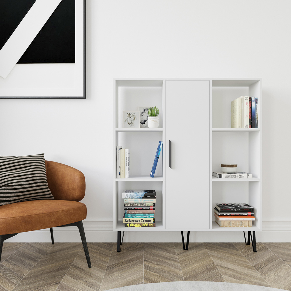 Decorotika Peoria Single Door 6 Shelf White Bookcase Image 4