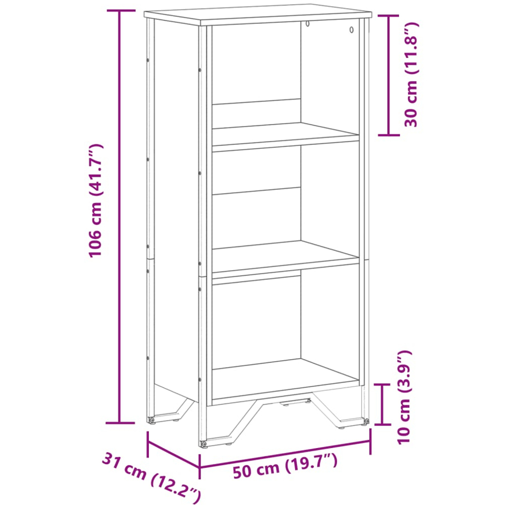 vidaXL 3 Shelf Black Bookcase Image 9