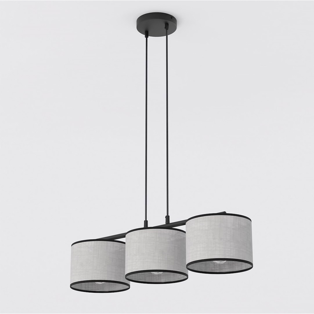 Emibig Eco 3 Light Grey Cylindrical Shade Black E27 Ceiling Pendant Light Image 3