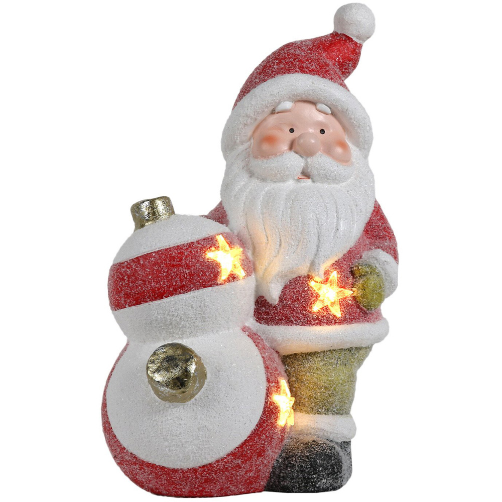 Candy Cane Wishes Santa with Baubles LED Christmas Ornament Image 1
