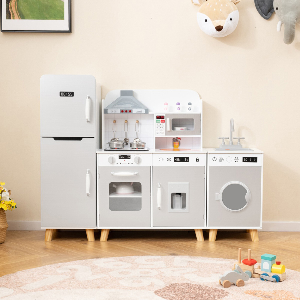 Costway Kids Grey Kitchen Play Set with Refrigerator and Washing Machine Image 2