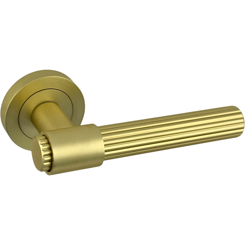 AXS Hardware Nevada Satin Brass Latch Door Handles on Rose 4 Pack Image 4