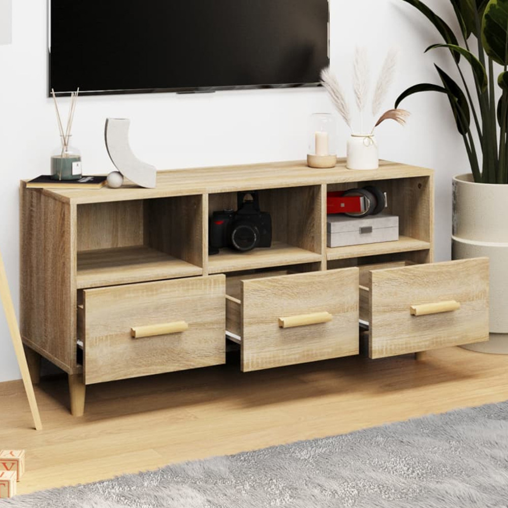 vidaXL 3 Drawer 3 Shelf Sonoma Oak TV Cabinet Image 1