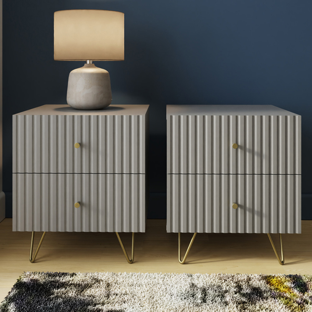 GFW Thalia 2 Drawer Grey Bedside Table Set of 2 Image 1