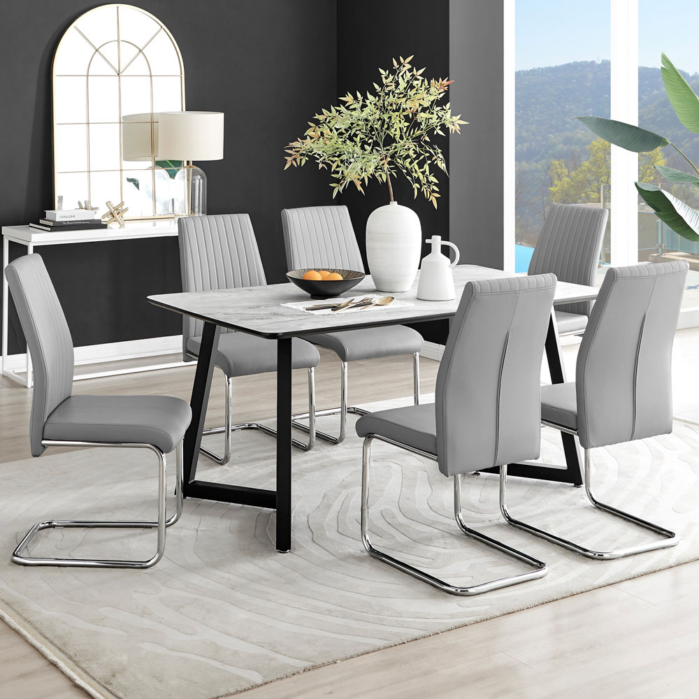 Furniturebox Copeland Fontana Marble Effect 6 Seater Dining Set White Grey and Chrome Image 1