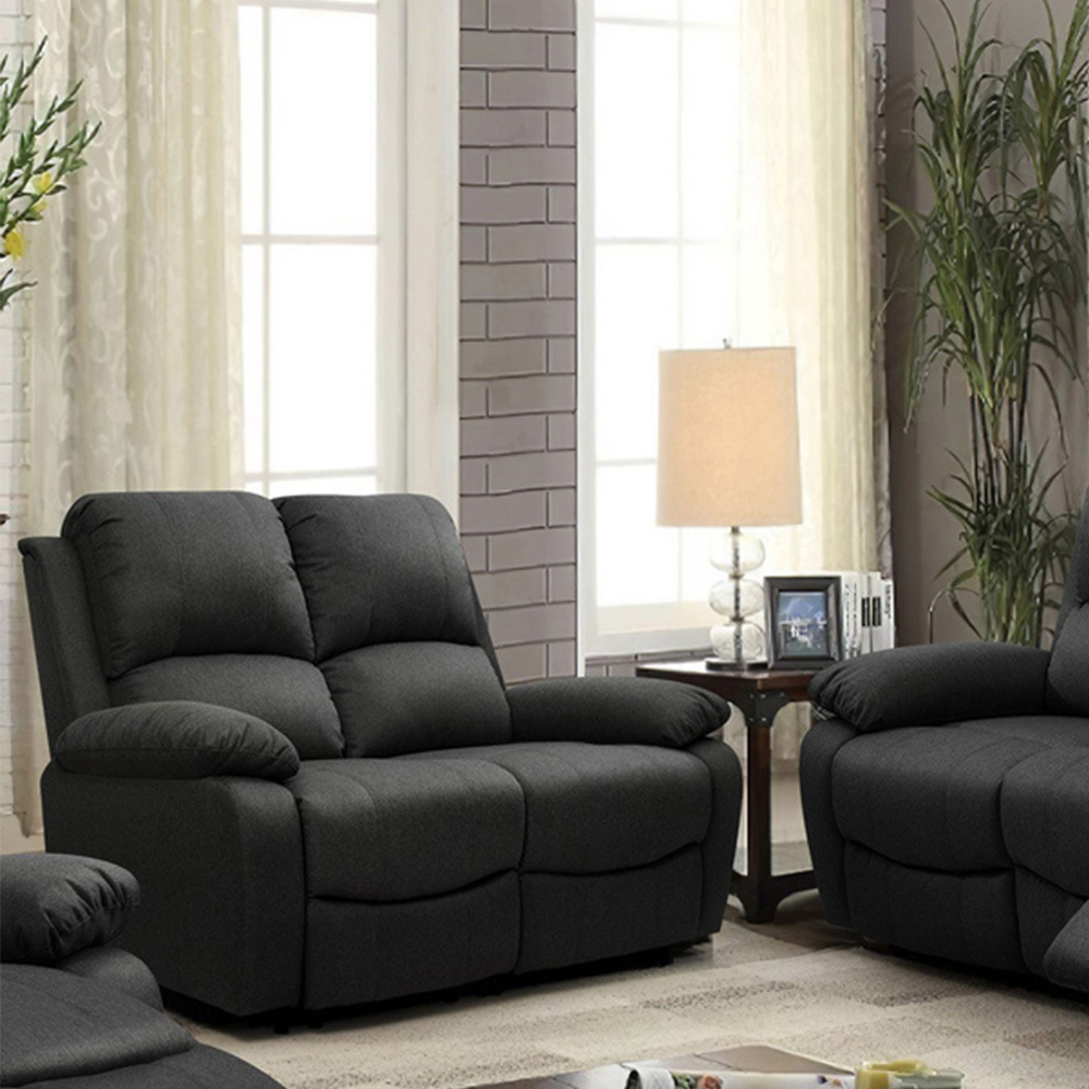 Brooklyn Luxury 5 Seater Dark Grey Linen Manual Recliner Sofa Set Image 2