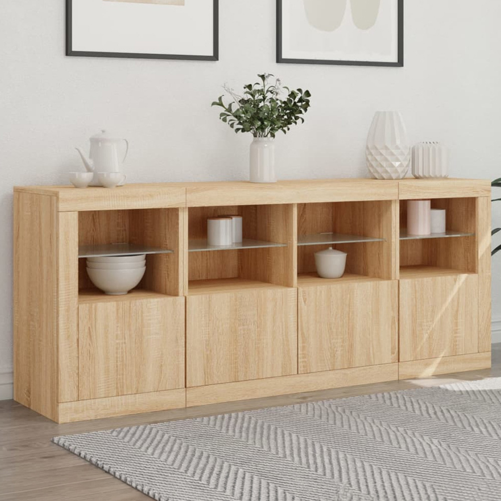 vidaXL 4 Door 8 Shelf Sonoma Oak Sideboard with LED Lights Image 1