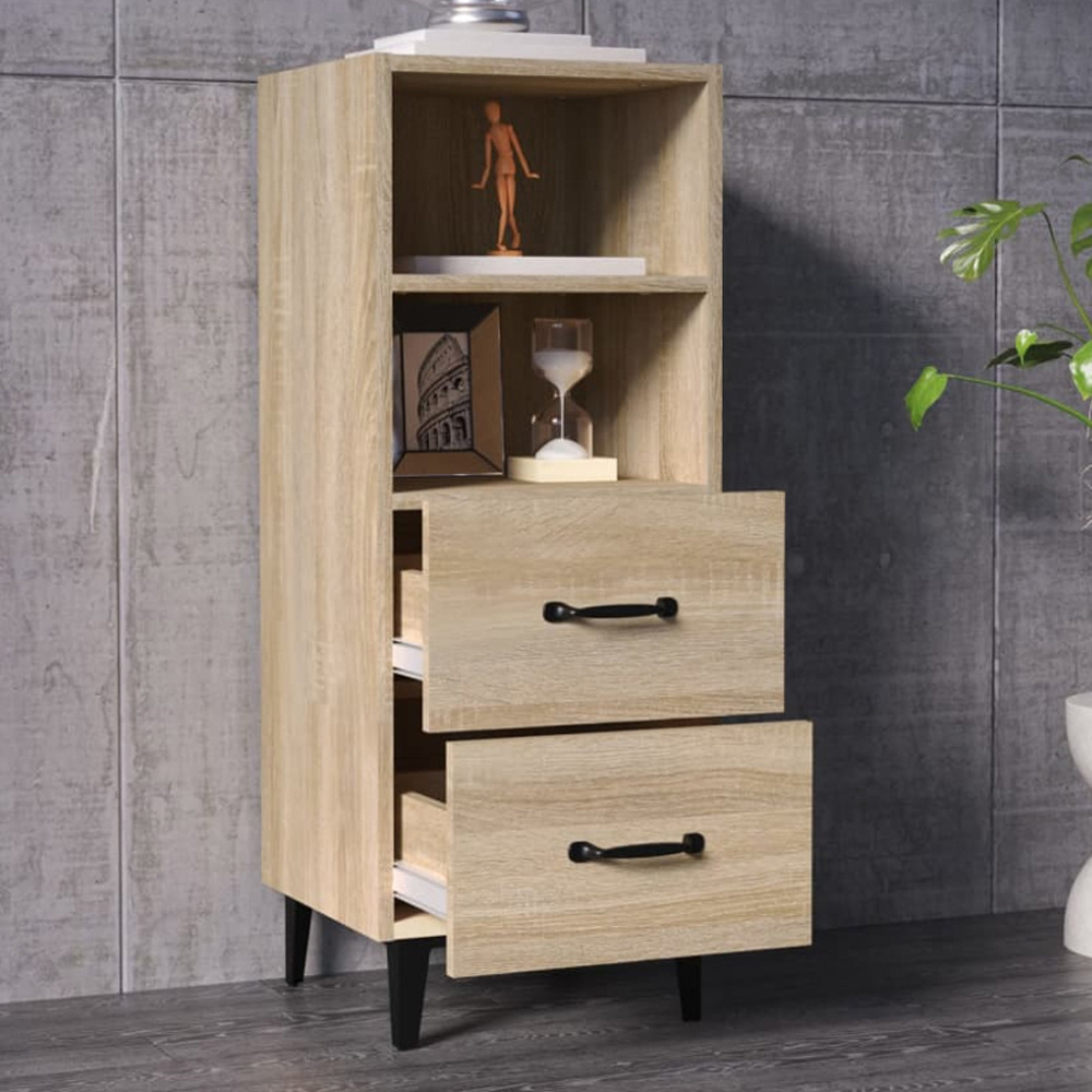 vidaXL 2 Drawer 2 Shelf Sonoma Oak Narrow Sideboard Image 1
