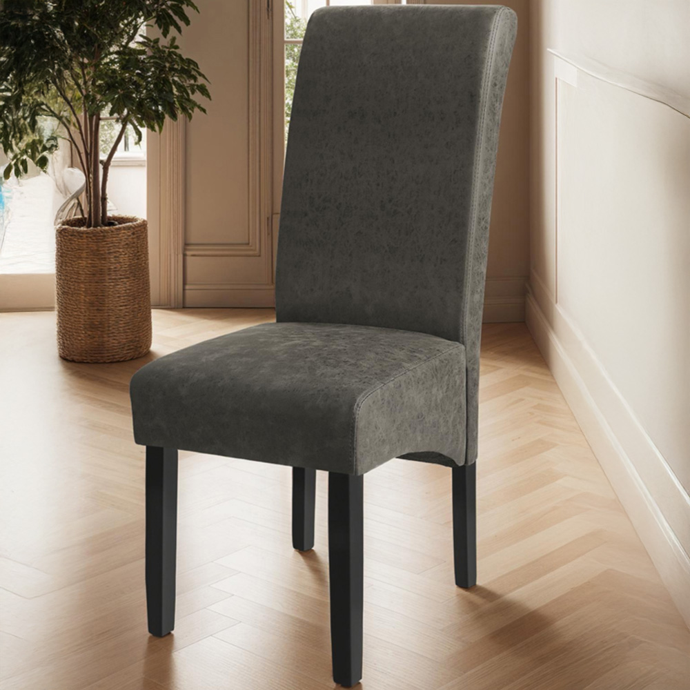 tectake Set of 2 Grey Marble Leather High Backrest Dining Chair Image 1