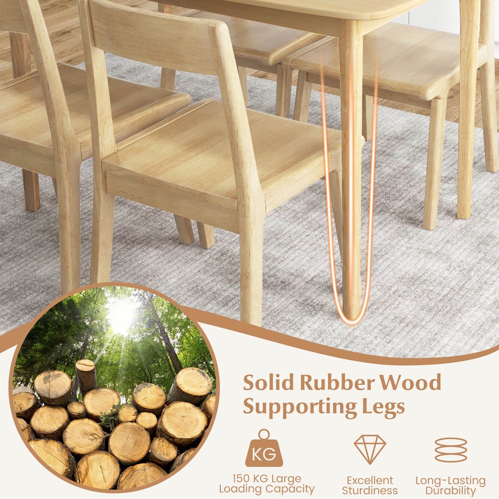 Costway 4 Seater Wooden Dining Table with Rubberwood Legs Natural Image 6