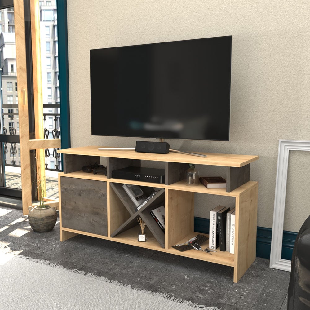Decorotika Aurburn Single Door 8 Shelf Sapphire Oak and Wenge TV Unit Image 3