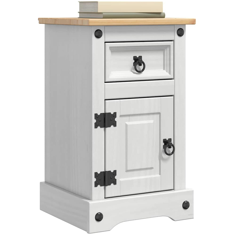 vidaXL Corona Single Door Single Drawer White Solid Pine Wood Bedside Table Image 3
