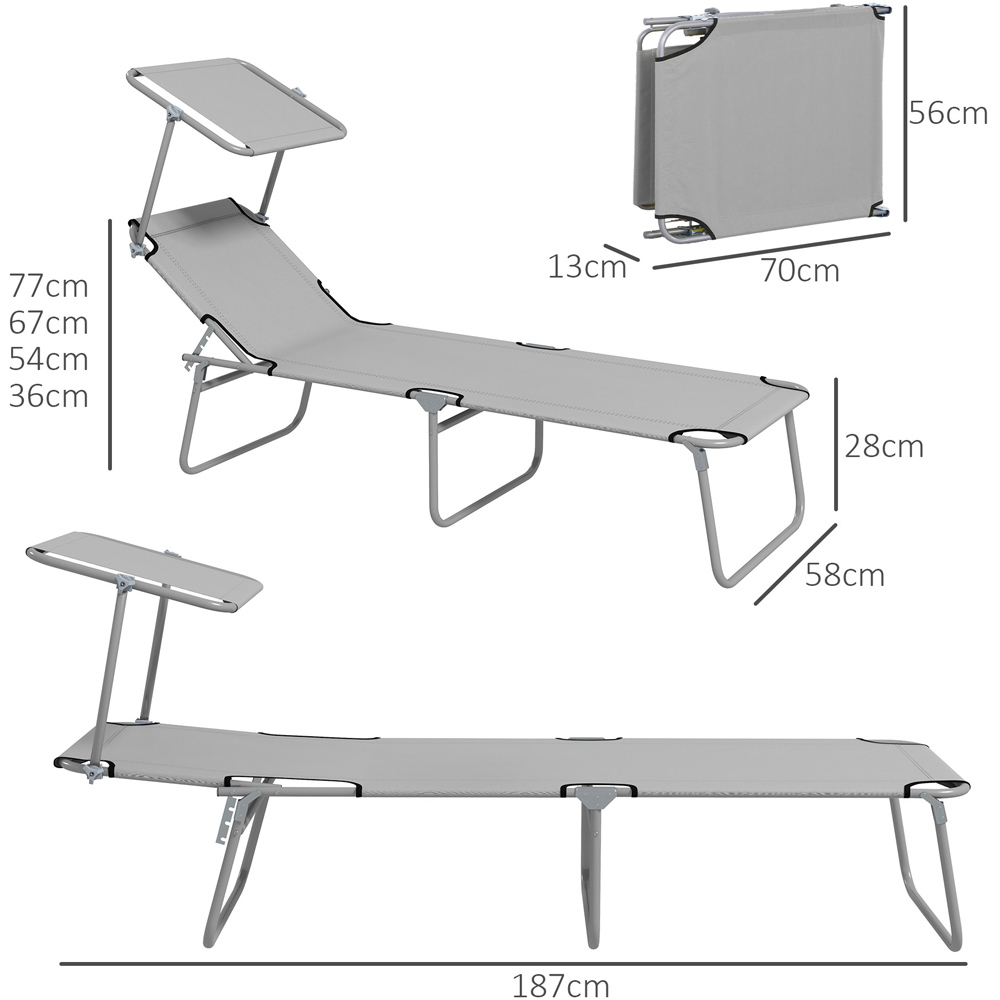 Outsunny Set of 2 Light Grey Adjustable Folding Sun Lounger Image 8