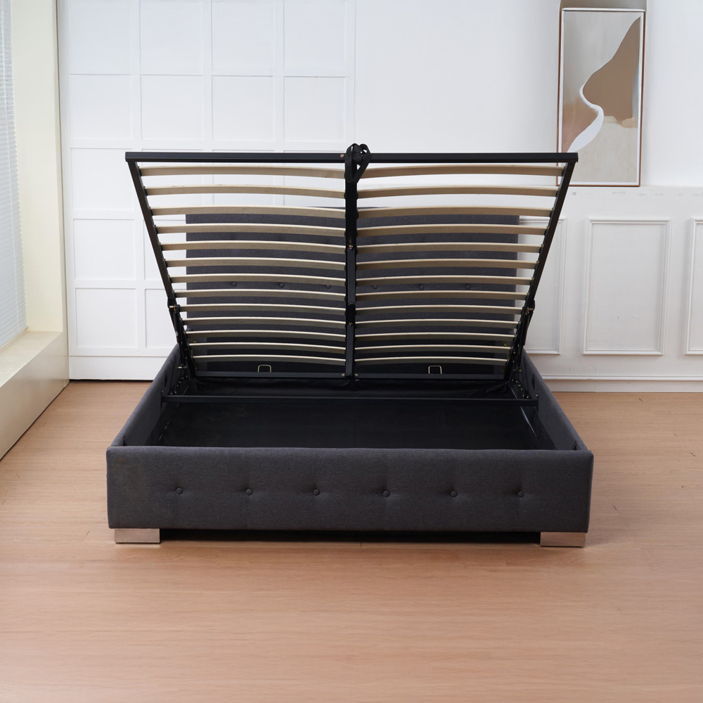 Indoor Living The Oslo King Size Charcoal Linen Gas Lift Ottoman Bed Frame with Tufted Headboard Image 5