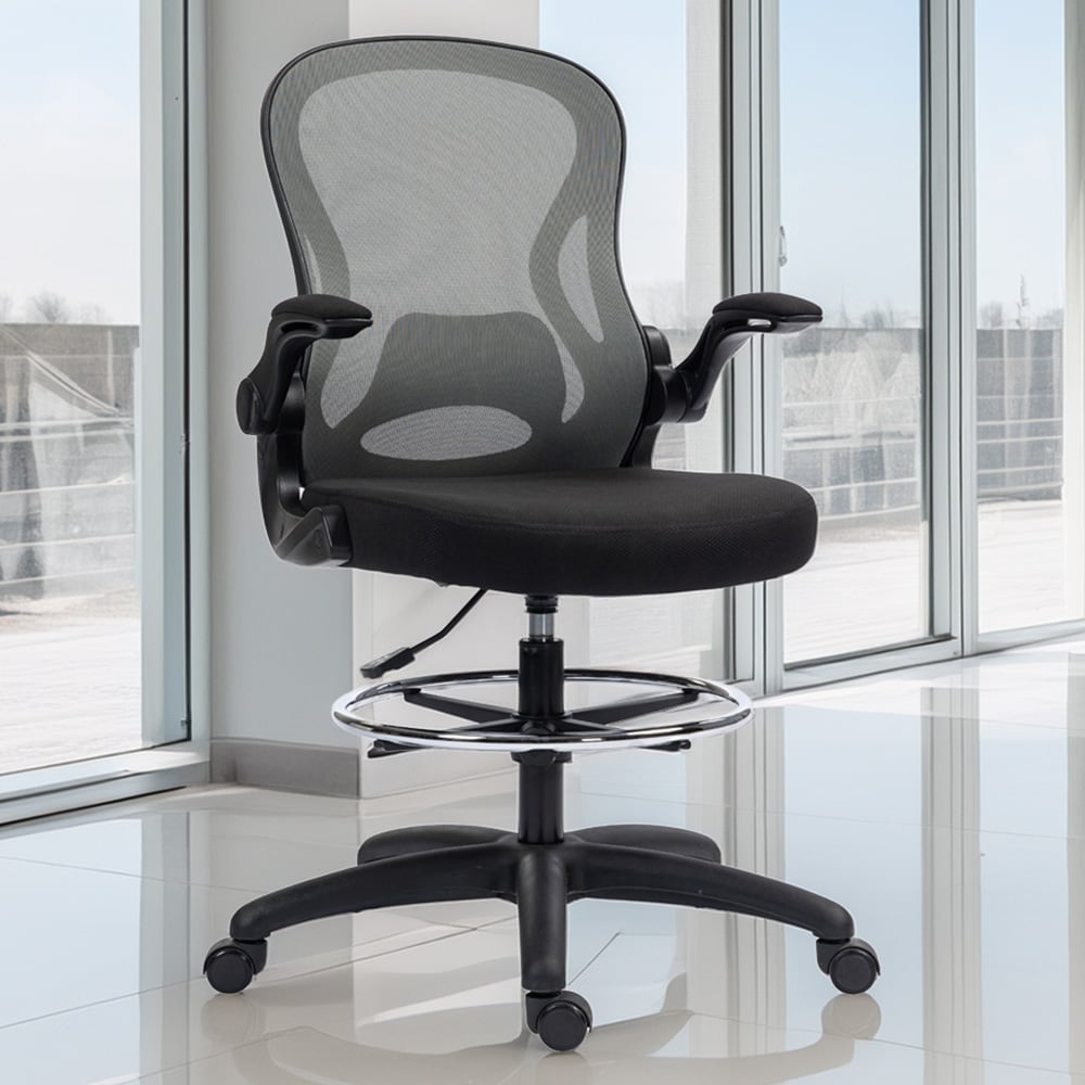 Portland Dark Grey Draughtsman Tall Office Chair with Adjustable Footrest Image 1