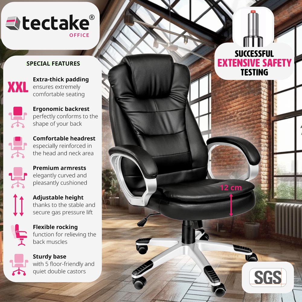 tectake Zulu Black Height Adjustable Ergonomic Office Chair Image 6