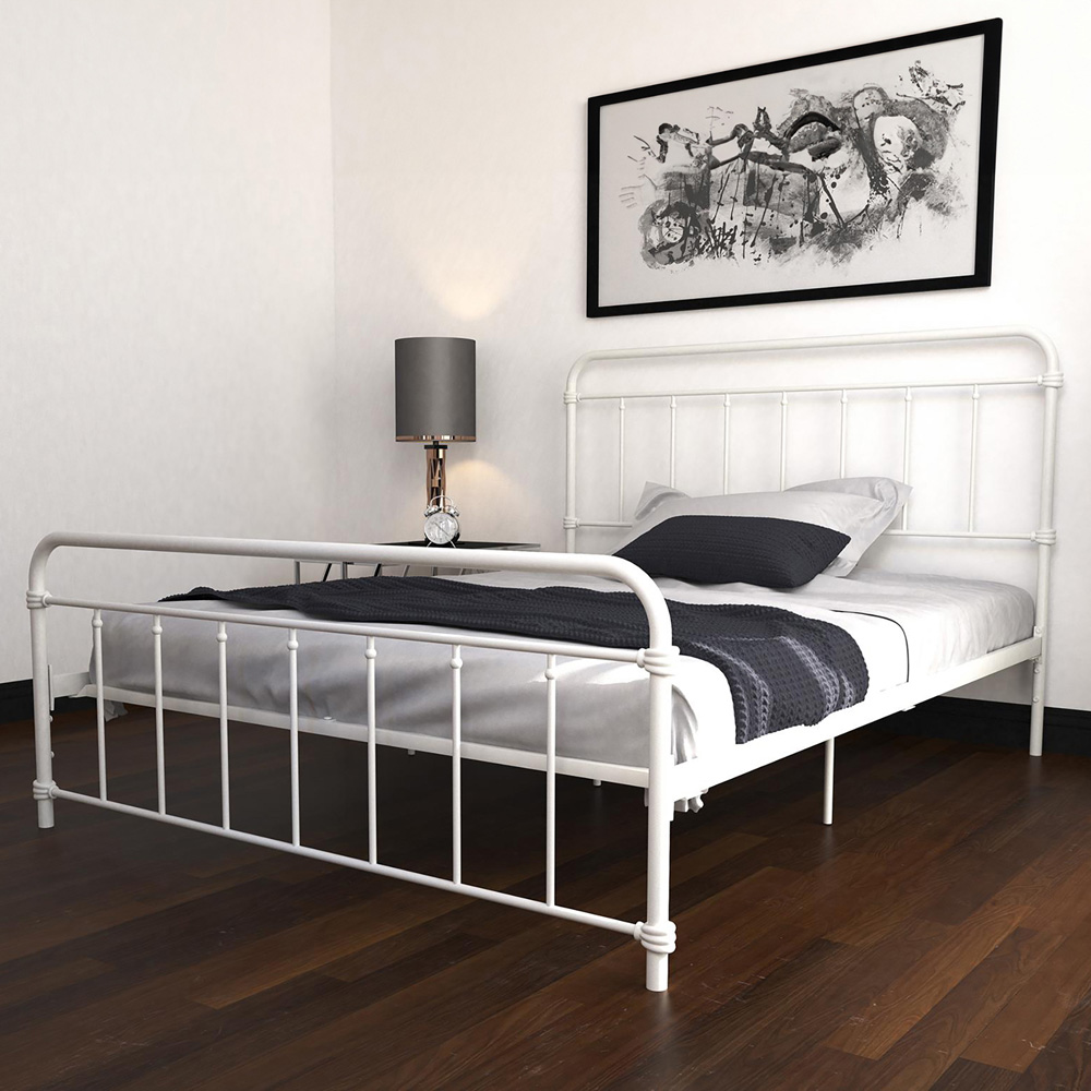Dorel Wallace Double White Metal Bed Frame with Headboard Image 1