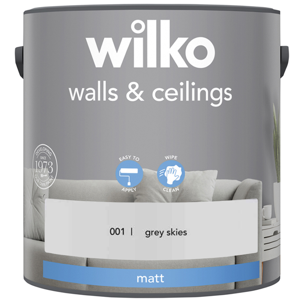 Wilko Walls & Ceilings Grey Skies Matt Emulsion Paint 2.5L Image 2