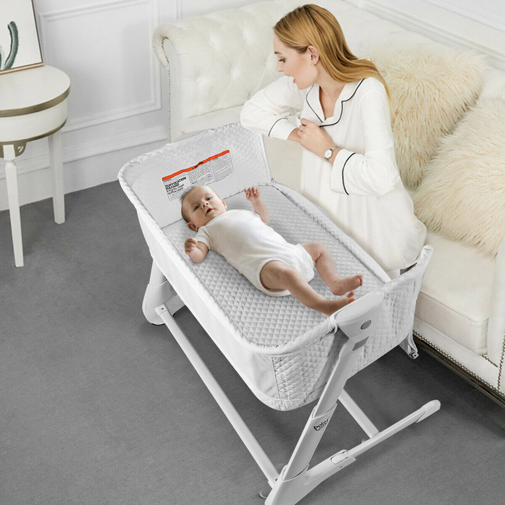 Costway Baby Bedside Cot with Mattress Image 2