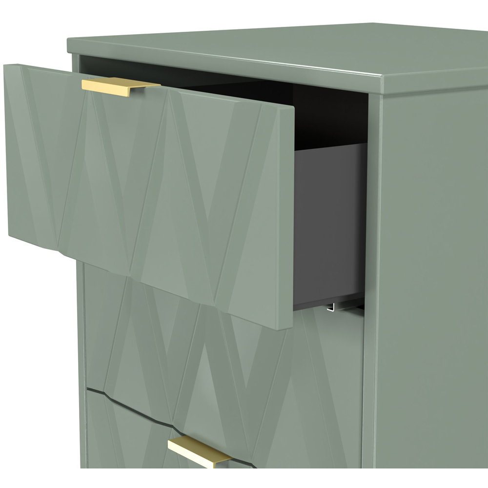 Crowndale Diamond 5 Drawer Reed Green Tall Bedside Cabinet Ready Assembled Image 6