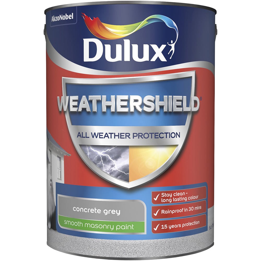Dulux Weathershield All Weather Protection Smooth Masonry Paint 5L - Concrete Grey Image 2