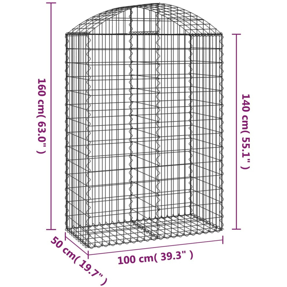 vidaXL Silver Galvanised Iron Arched Gabion Basket 100 x 50 x 140/160cm Image 4
