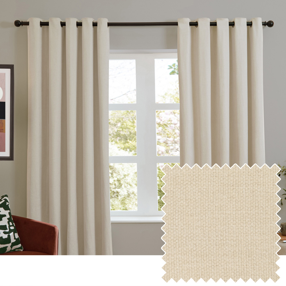 Furn Ecru Soft Chenille Blackout Eyelet Curtains 229 x 183cm Image 5