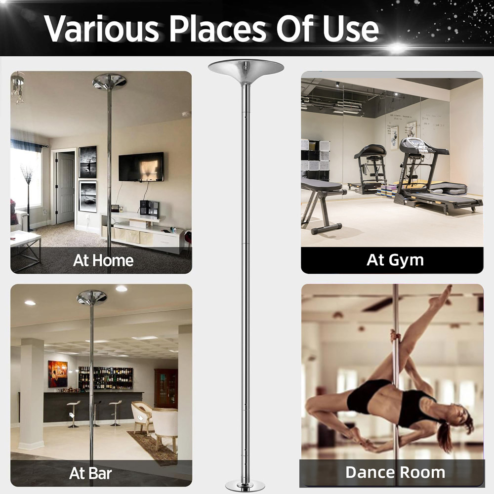 Rattrix Silver Adjustable Height Portable Reinforced Rotating Dance Pole Image 5