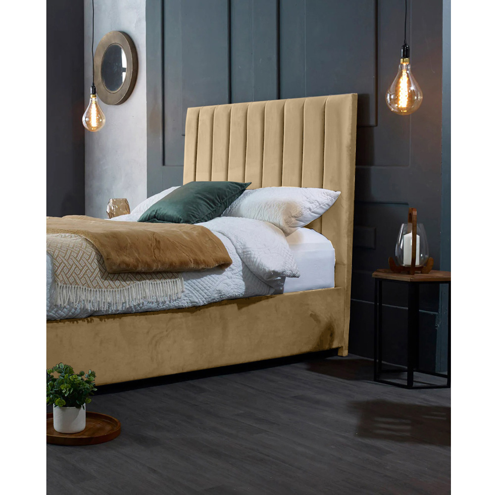 Eleganza Home Redding Double Beige Plush Velvet Bed Frame with Headboard Image 2