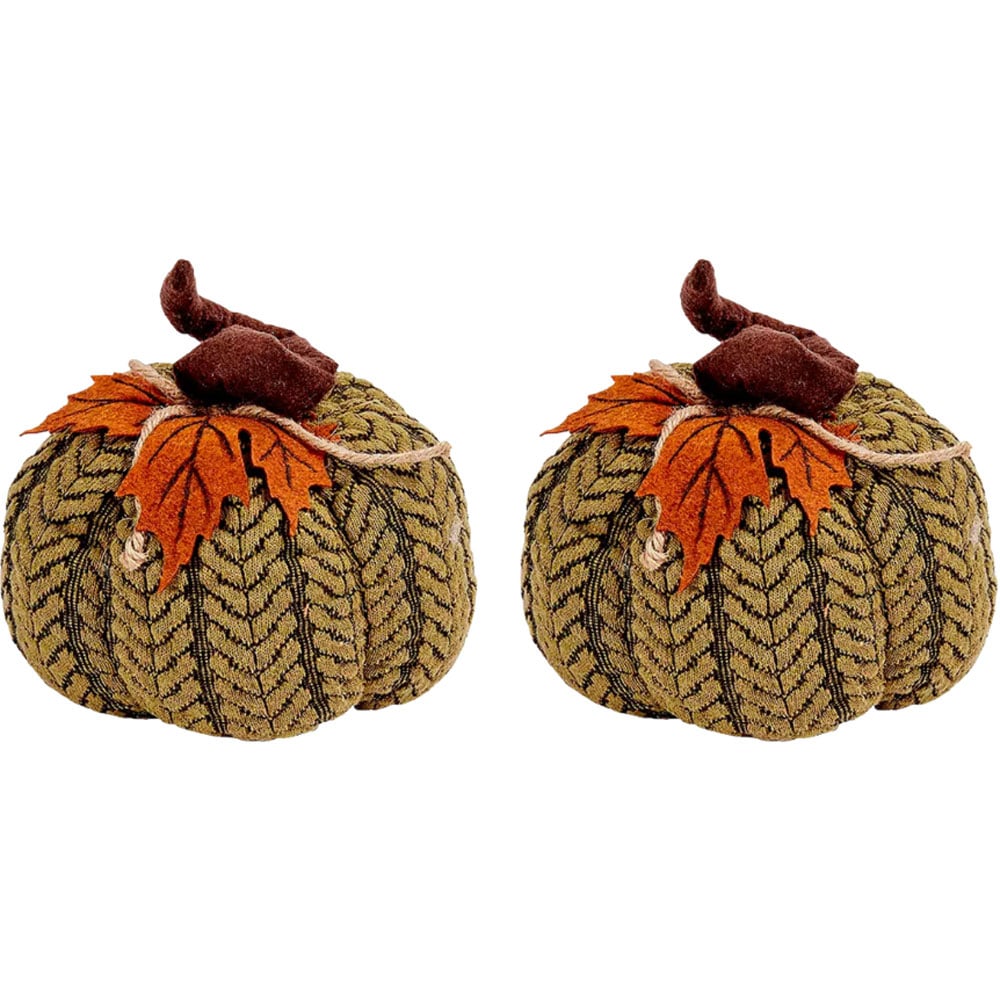 Garden Mile Green Plush Pumpkin Halloween Decoration Set 16cm 2 Pack Image 1