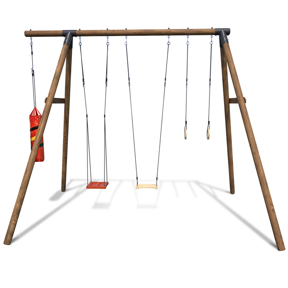 Soulet Galdar Kids Wooden Double Swing Set with Gym Rings and Boxing Punch bag Image 4