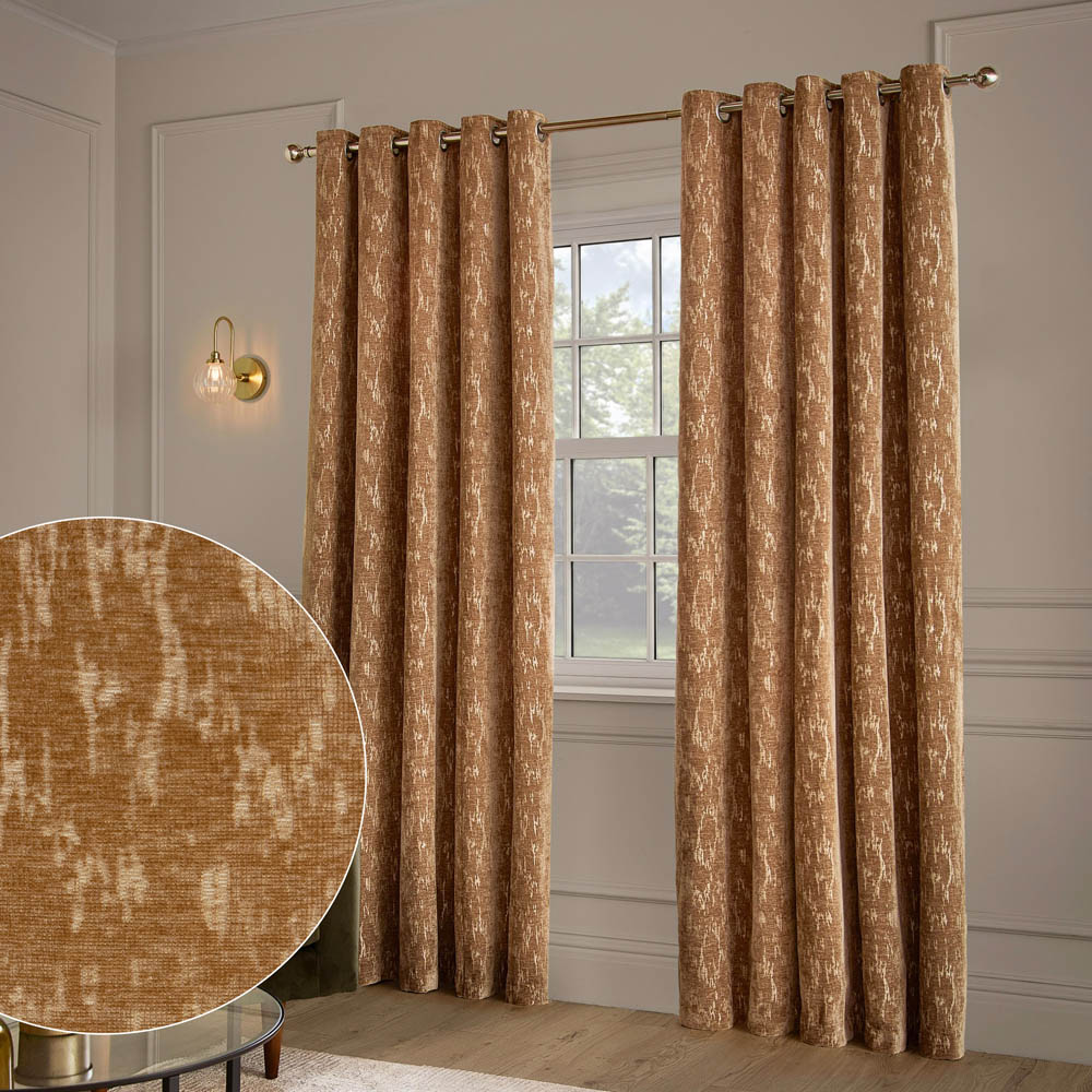 Paoletti Aurelio Caramel Chenille Fully Lined Eyelet Curtains 117 x 137cm Image 5