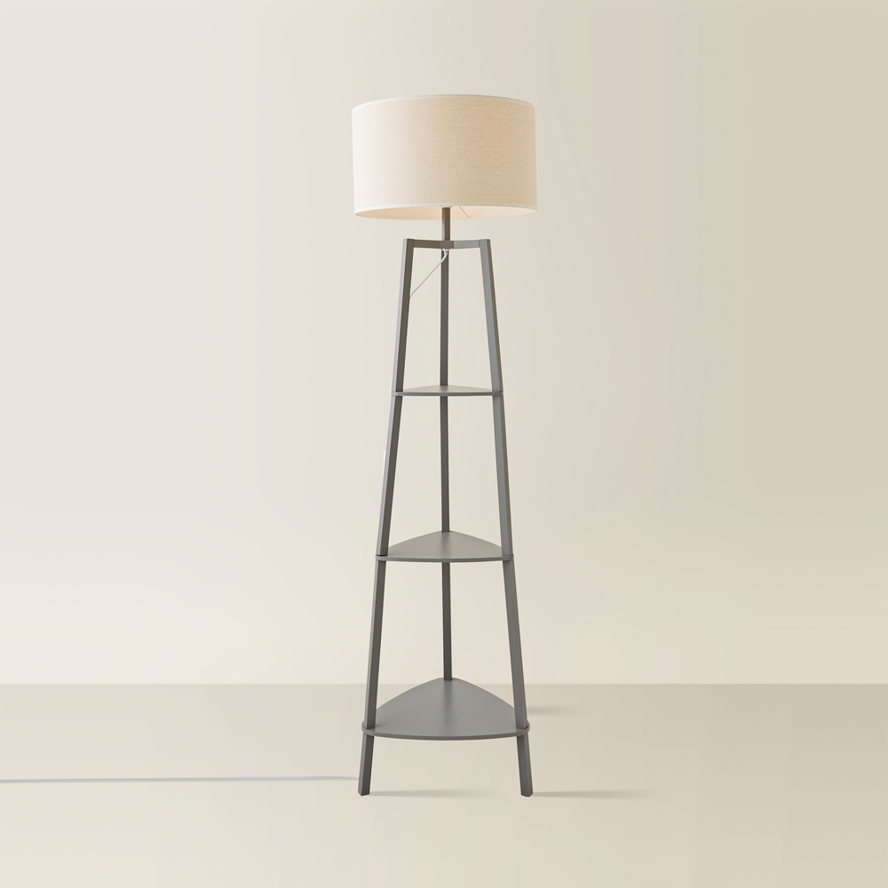 ValueLights Hiru Grey 3 Shelf White Trim Linen Shade Floor Lamp with Bulb Image 5
