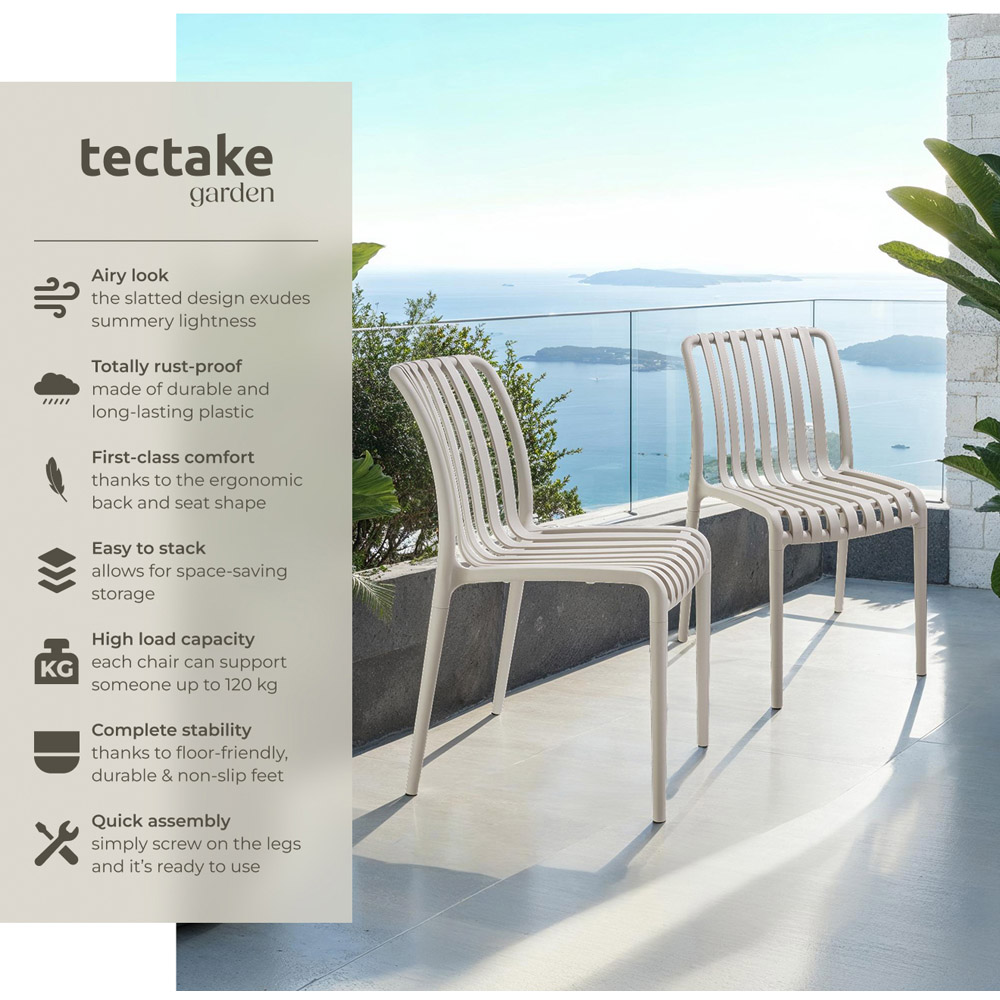 tectake Alcudia Set of 4 Taupe Stackable Garden Chair Image 3