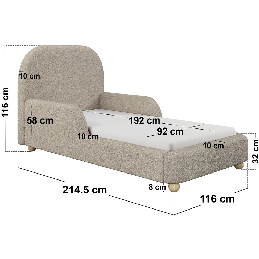 Flair Kira Single Beige Boucle Upholstered Single Bed with Curved Headboard Image 7