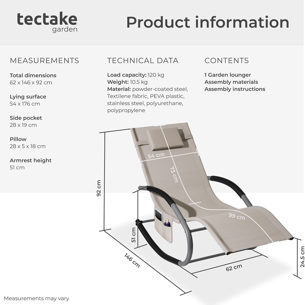tectake Taya Beige Rocking Sun Lounger Image 9