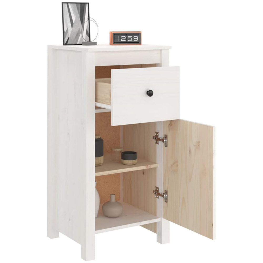 vidaXL Single Door Single Drawer White Solid Pine Wood Sideboard Set of 2 Image 3