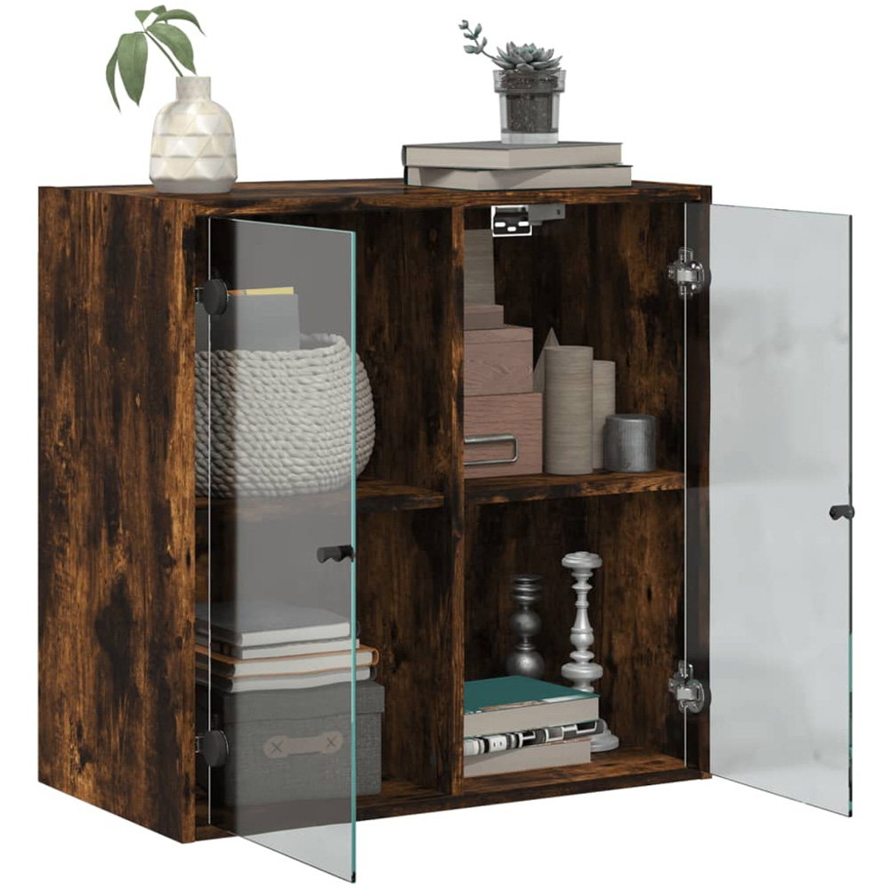 vidaXL 2 Door Smoked Oak Glass Wall Cabinet Image 5