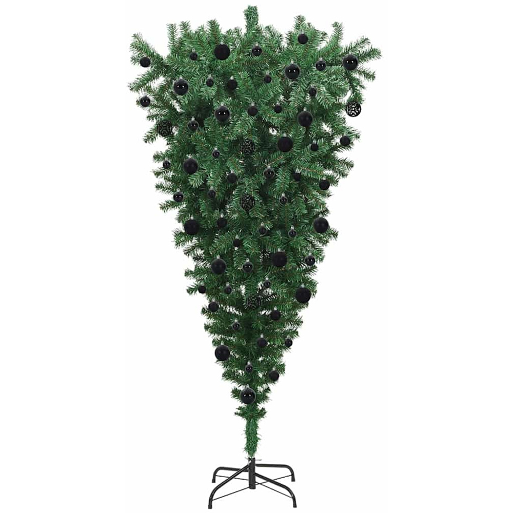vidaXL Pre-Lit Black Bauble Green Upside-Down Artificial Christmas Tree 7ft Image 2