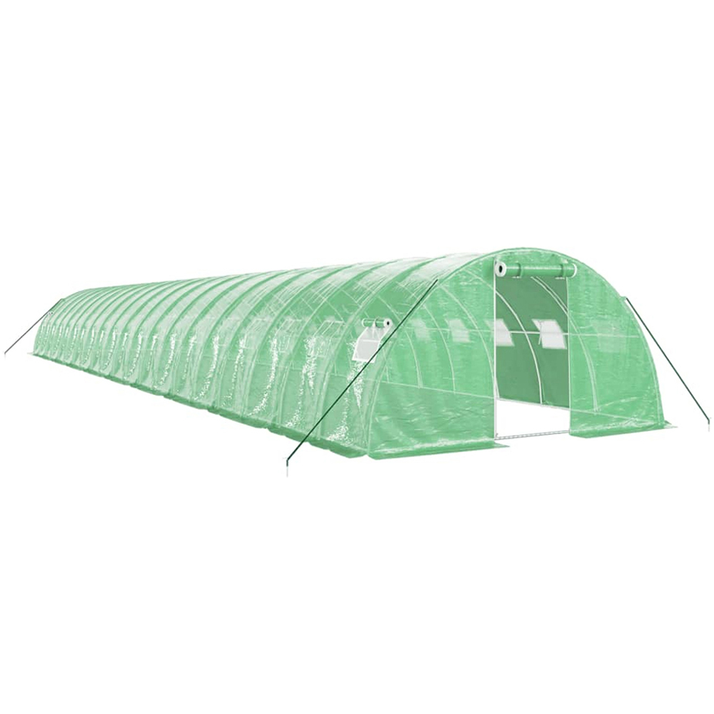 vidaXL Green Polyethylene Galvanised Steel Frame 65.6 x 13.1ft Greenhouse Image 1