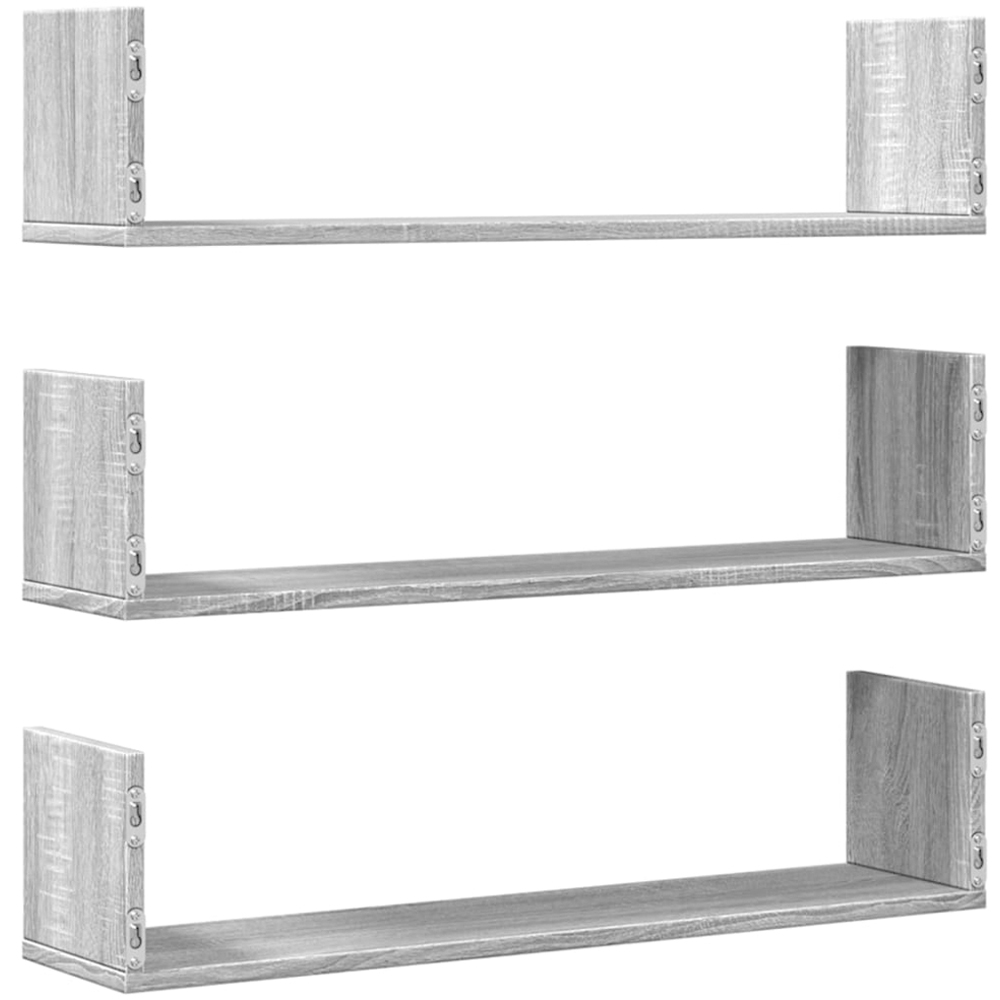 vidaXL 80 x 18 x 18cm Set of 3 Grey Sonoma Wall Shelf Image 5