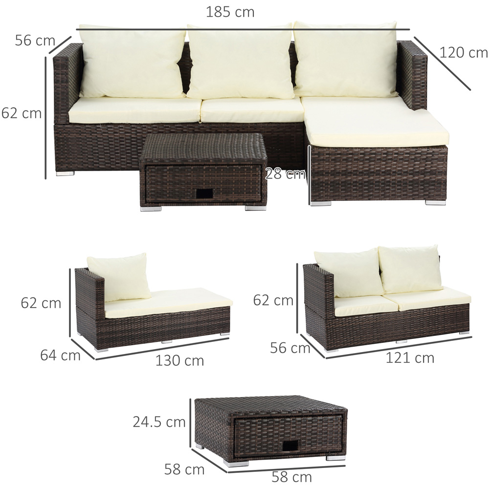 Outsunny 4 Seater Brown PE Rattan Outdoor Sofa Dining Set Image 8