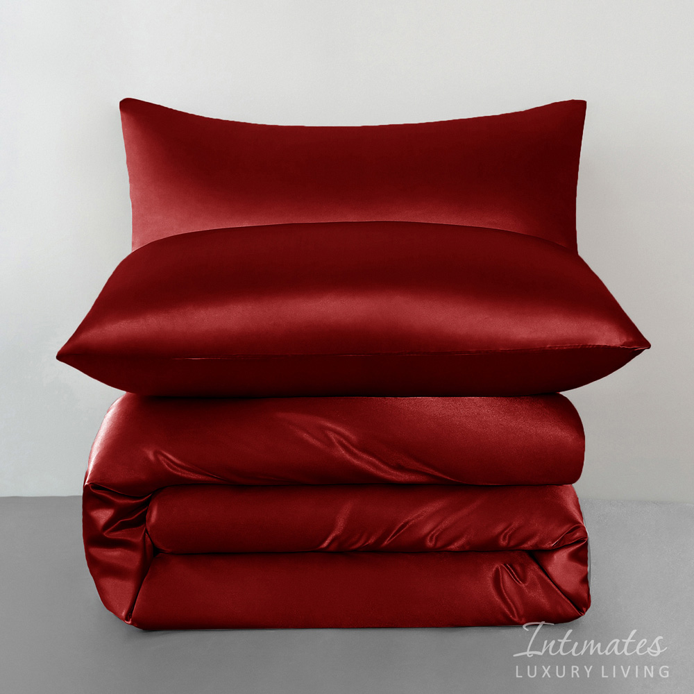 Intimates Single Red Satin Complete Bedding Set Image 3
