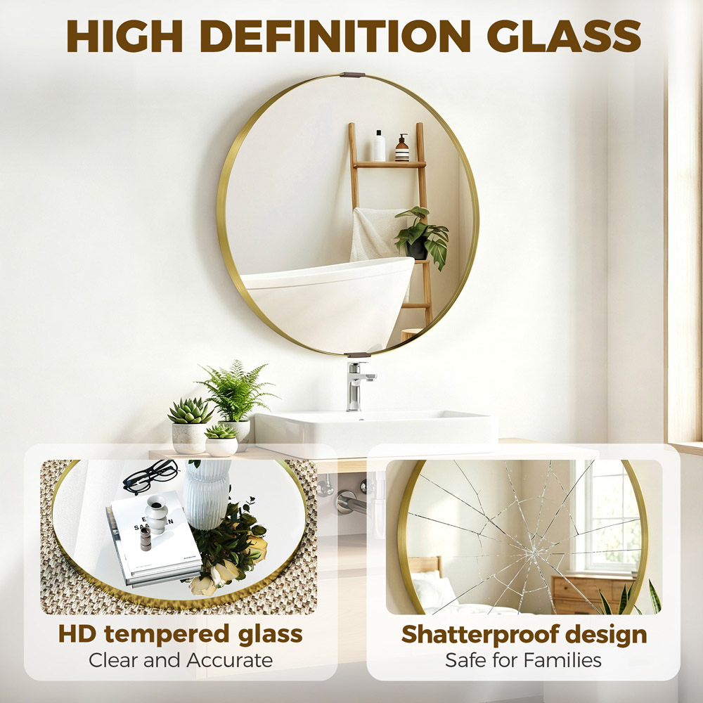 HOMCOM Gold Wall Mounted Bathroom Mirror 61cm Image 5