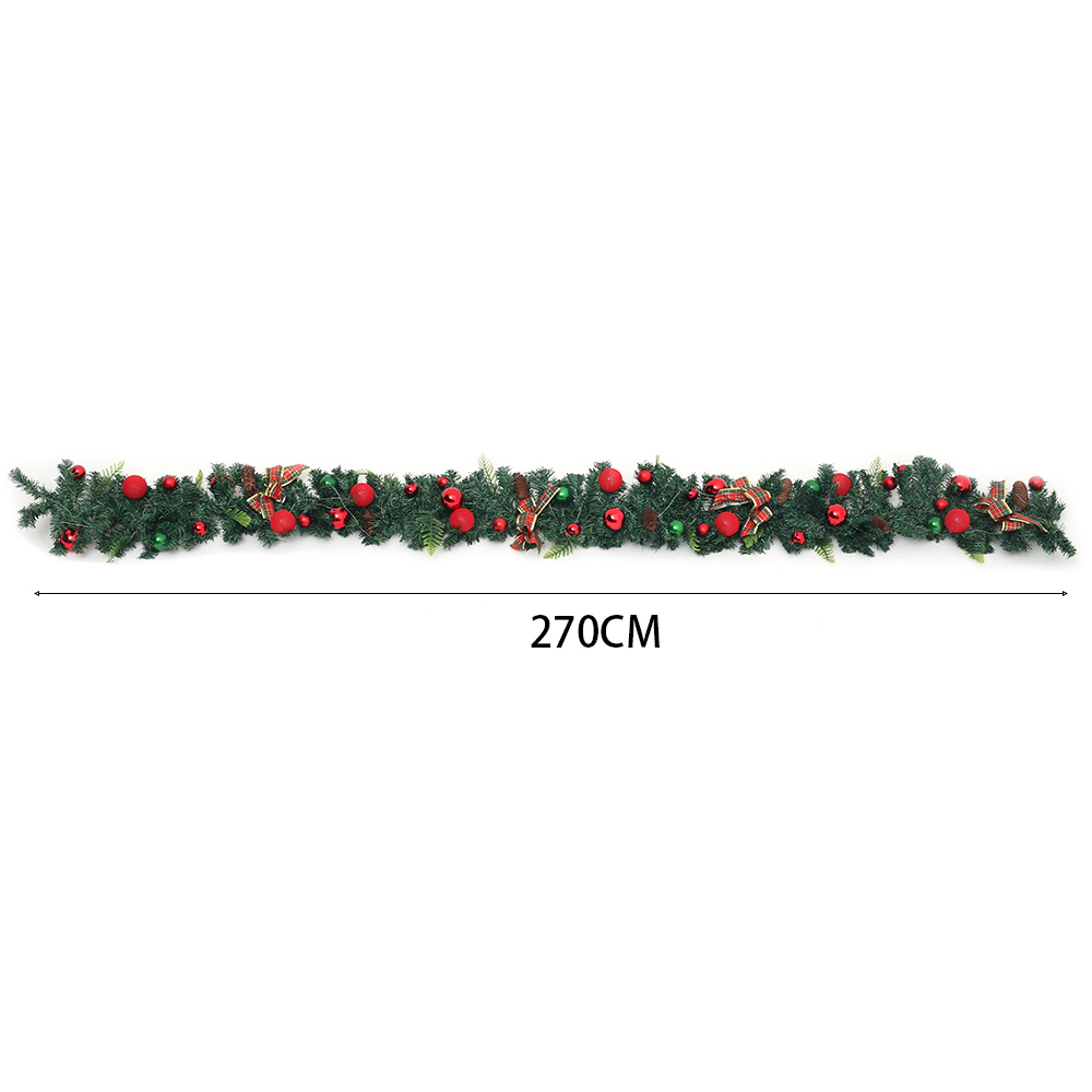 Living and Home Christmas Garland with Red Baubles Bow and Pinecones 270cm Image 9