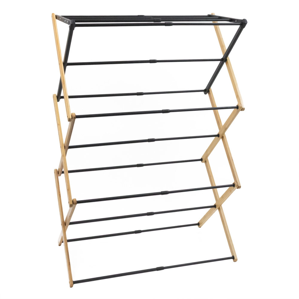 JVL 3-Tier Black and Bamboo Extendable Concertina Clothes Airer 8m Image 4